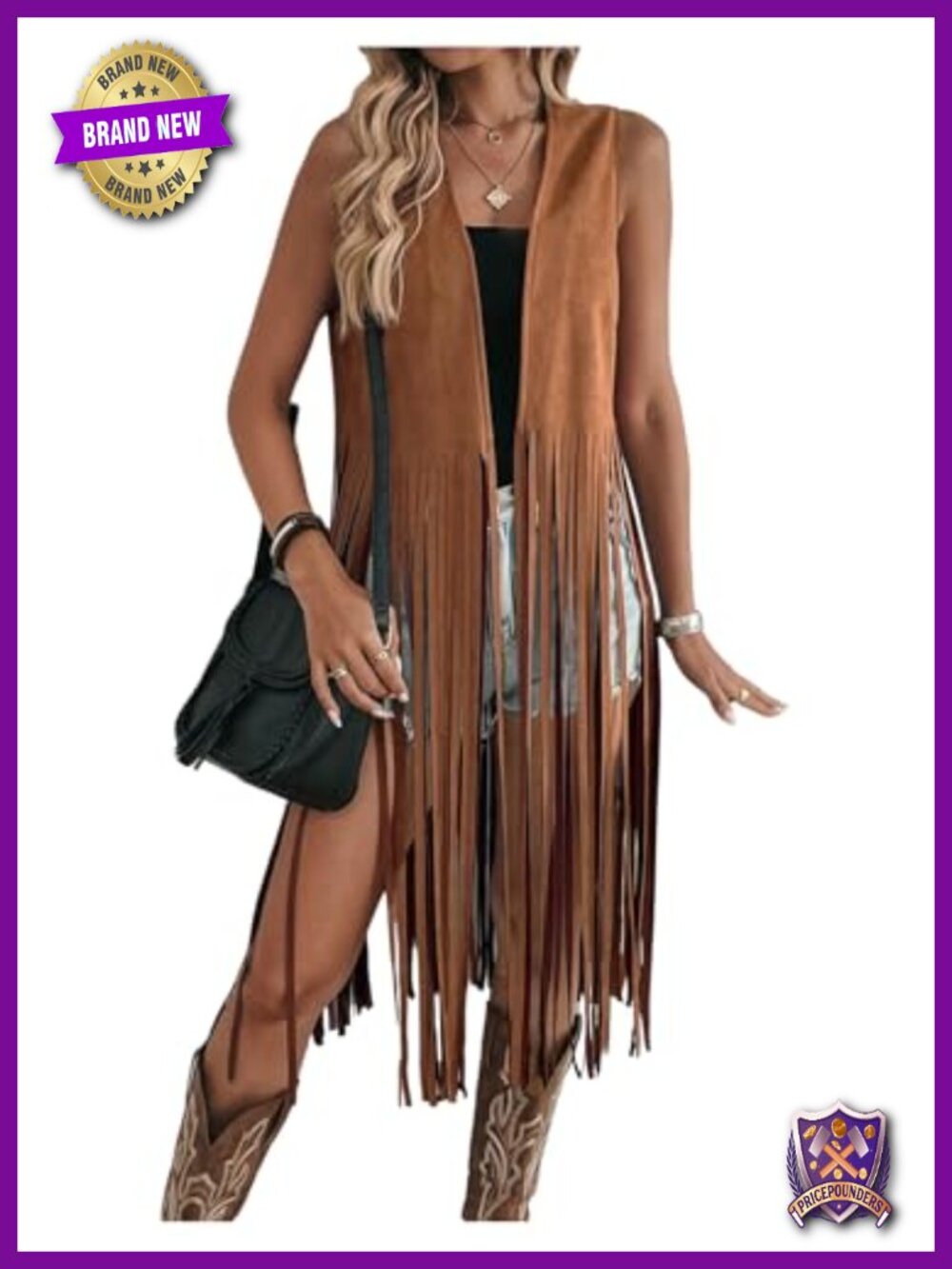 Women's Sleeveless Fringe Vest Faux Suede Western Cardigan Jacket